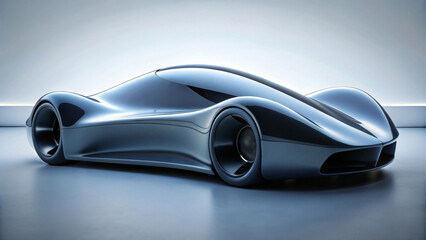 Futuristic car with a glossy black finish displays smooth, aerodynamic curves, emphasizing speed and modern design. Its minimalist form and large wheel arches highlight its advanced engineering.AI