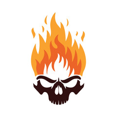 Skull on fire flames vector design element