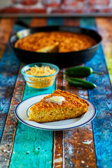 Mexican style cornbread with cheddar cheese