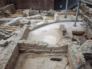 Thessaloniki, Greece Agias Sofias metro station exterior ancient ruins.