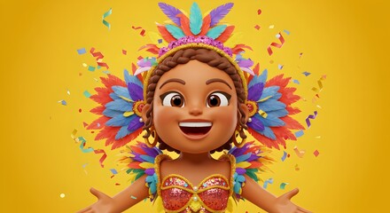 Fototapeta premium Carnival Emoji 3D on a Yellow Background – Festive and Colorful Celebration Icon 3D