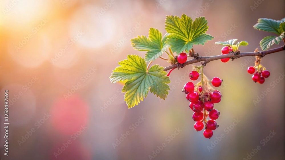 Poster red currants on a branch bask in the warm golden light of a sunny day