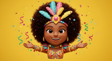 Fototapeta premium Carnival Emoji 3D on a Yellow Background – Festive and Colorful Celebration Icon 3D