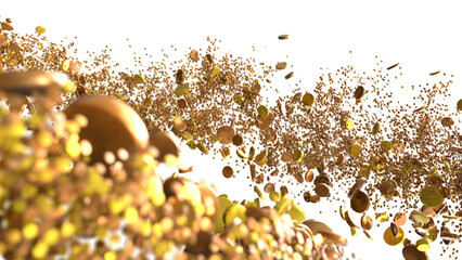 Euphoric Eruption: Magnificent 3D Illustration Showcasing Bursting gold Confetti