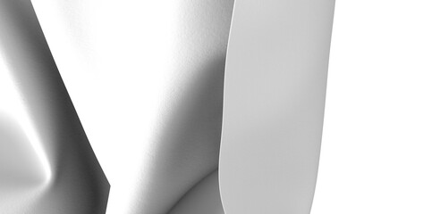 Close-up image of smooth white fabric with a black border, showcasing its texture and soft curves. The fabric drapes elegantly, creating a minimalist and abstract design.