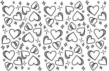 Hearts seamless pattern, Freehand love symbol illustrations on white background.