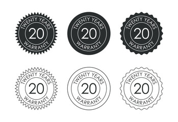 Advertising 20 years warranty badge, Warranty logo icon sign