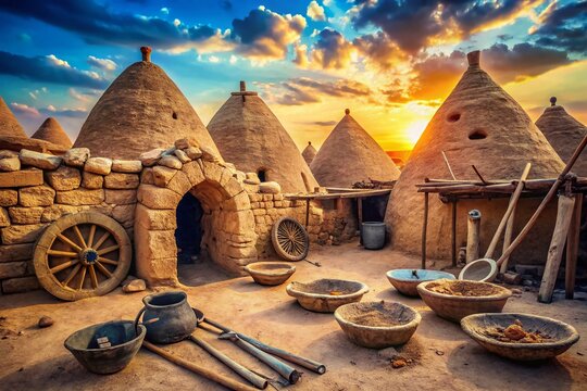 Ancient Beehive Houses & Traditional Tools, Harran, Turkey - High-Resolution Stock Photo