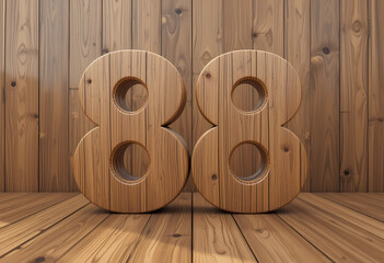Fototapeta premium Wooden Number Eighty-Eight on Wooden Background