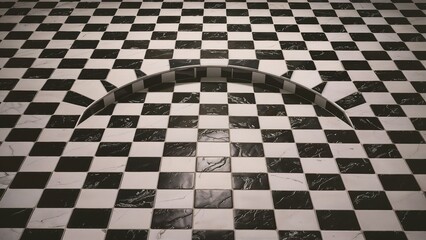Stunning 3D render of classic black and white mosaic background with elegant checkerboard pattern