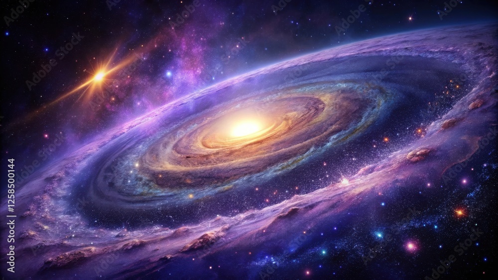 Poster a vibrant spiral galaxy with a radiant core and stellar formations in deep space