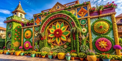 Fototapeta premium Vibrant Festival Banner with Intricate Seed & Plant Details: Architectural Photography