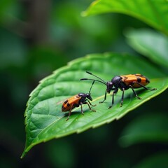 Naklejka premium Various insect species on a leaf or branch in the forest, forests, nature, entomology
