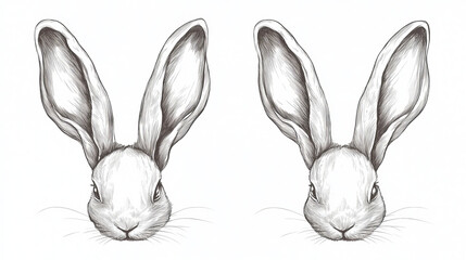Obraz premium Set of rabbits's ears. Hand drawn illustration. 