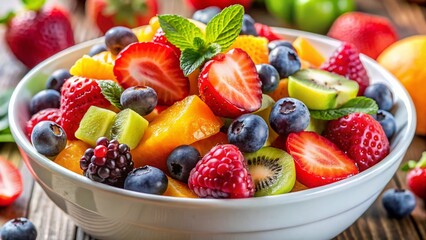 Obraz premium Vibrant Fruit Salad in White Bowl - Healthy Summer Meal