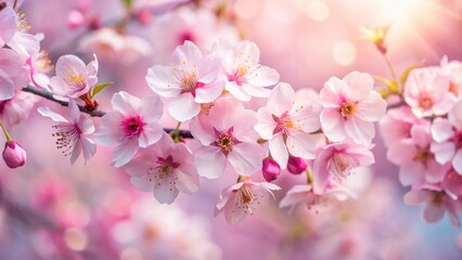 Naklejka premium Delicate Pink Blossoms on a Branch in Soft Sunlight