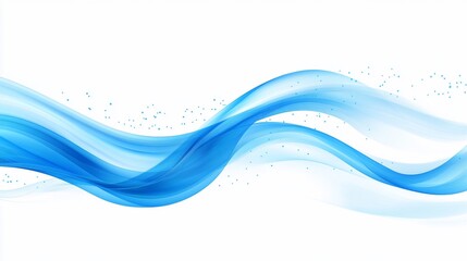 Fototapeta premium Abstract blue wave flow, white background, particle effect, website banner