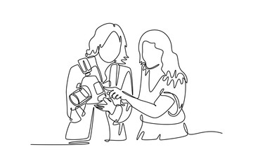 Art director. Information analysis concept. Single line draw design vector graphic illustration.