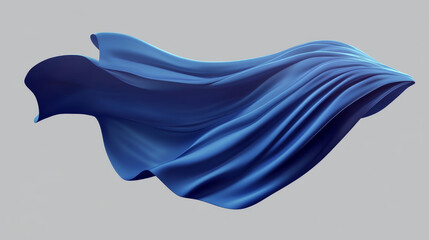 Realistic blue cape cloak of superhero in different positions floating in air under wind. Vector set of fabric costume mantle or silk scarf flying. Windblown curtain or drapery with wrinkles.