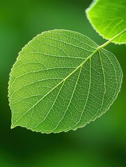 A close-up of a vibrant green leaf showcasing detailed vein patterns.
