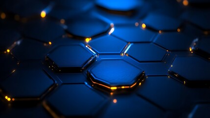 Obraz premium Abstract Hexagonal Pattern with Glowing Blue and Orange Lights