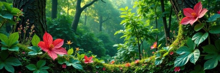 vibrant array of forest herbs and leaves, foliage, leaf, herbs