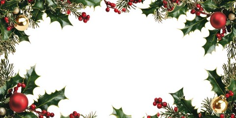 A festive holly frame with added elements like gold ornaments and mistletoe for an elegant touch.
