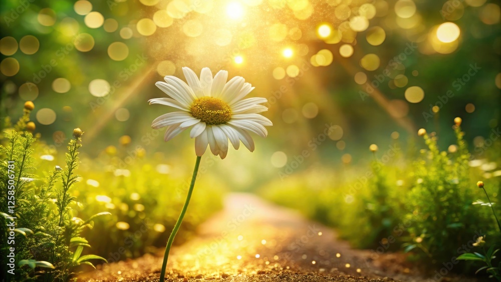 Aufkleber sunlit daisy path a single bloom in a magical garden setting