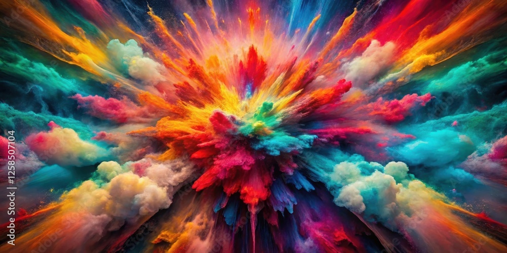 Fototapete a vibrant explosion of multicolored powder, a dynamic and energetic burst of color creating a stunni
