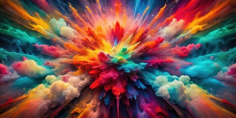 Fototapeta premium A vibrant explosion of multicolored powder, a dynamic and energetic burst of color creating a stunning visual spectacle