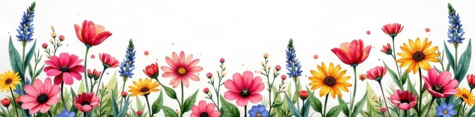 Fototapeta premium Vibrant colorful bouquet of mixed wildflowers in a watercolor style with brushstrokes, illustration, floral, abstract