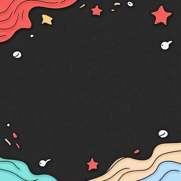 Abstract Colorful Frame with Wavy Lines Stars and Confetti
