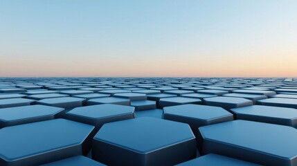 Fototapeta premium Blue Hexagonal Tiles with Gradient Sky at Dusk on Tranquil Surface