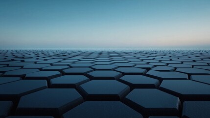 Naklejka premium Abstract geometric landscape with hexagonal pattern at sunrise