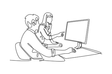 Art director. Information analysis concept. Single line draw design vector graphic illustration.