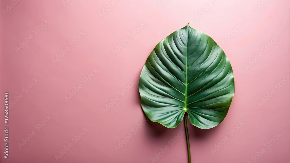 Aufkleber single lush green leaf on pink background a botanical minimalist image for design projects
