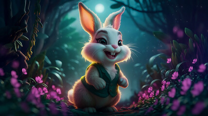 Adorable Easter Bunny in Enchanted Jungle 3D Hyper Realistic Magical & Cinematic