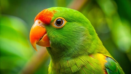 Vibrant Orange-Chinned Parakeet Portrait, Costa Rican Rainforest Bird