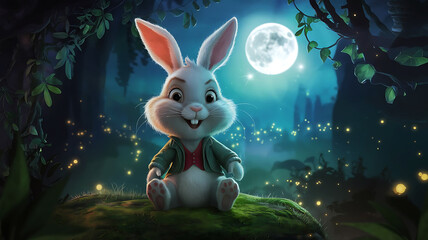 Adorable Easter Bunny in Enchanted Jungle 3D Hyper Realistic Magical & Cinematic