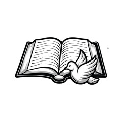 A meticulously detailed image depicting a Holy Bible and a white dove positioned side-by-side, symbolizing scripture and the Holy Spirit.