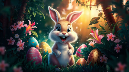 Adorable Easter Bunny in Enchanted Jungle 3D Hyper Realistic Magical & Cinematic