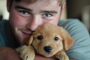 A Heartwarming Moment: Young Man and Puppy Share Unforgettable Joy in Their Gleeful Expressions