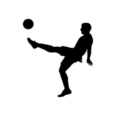 Kicking ball football player silhouette vector flat illustration design on white background.