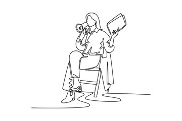 Art director. Information analysis concept. Single line draw design vector graphic illustration.
