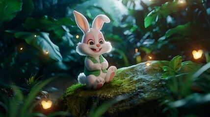 Adorable Easter Bunny in Enchanted Jungle 3D Hyper Realistic Magical & Cinematic