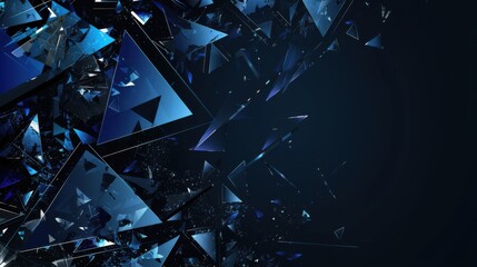 Sharp Blue triangles and squares on a dark background. Geometric design for banner template with white space in the center for text. Modern minimalist wallpaper with copy space.