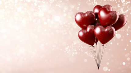 Colorful heart-shaped balloons float in the air, creating a festive atmosphere perfect for celebrations and romantic occasions