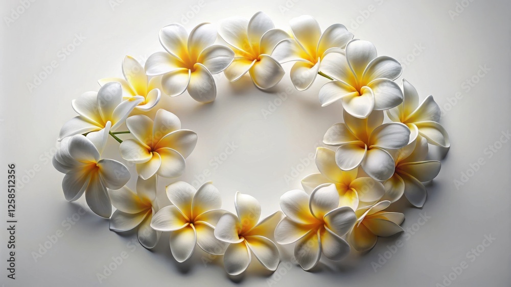 Poster oval floral frame of delicate white and yellow blossoms with central empty space for text or design