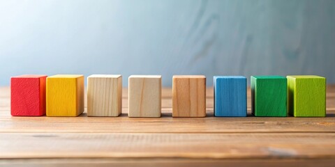 Colorful Wooden Blocks Arranged in a Row on a Table