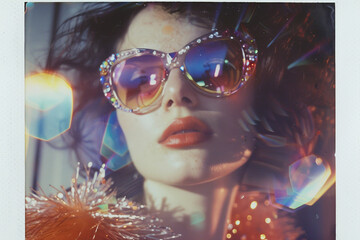 Image of woman in nigh club, 90s theme party generative AI concept